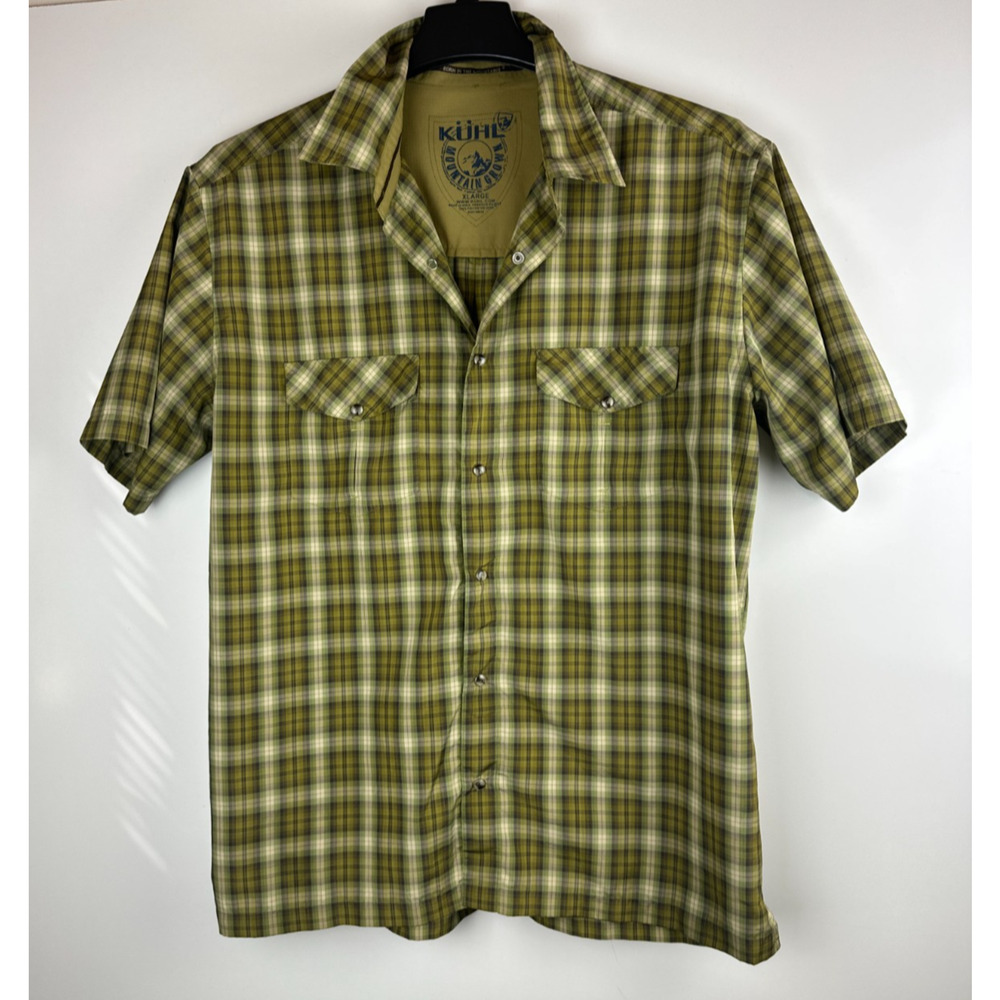 Kuhl Mountain Grown Outdoor Short Sleeve Green Plaid Pearl Snap Shirt Men's XL - Picture 2 of 9